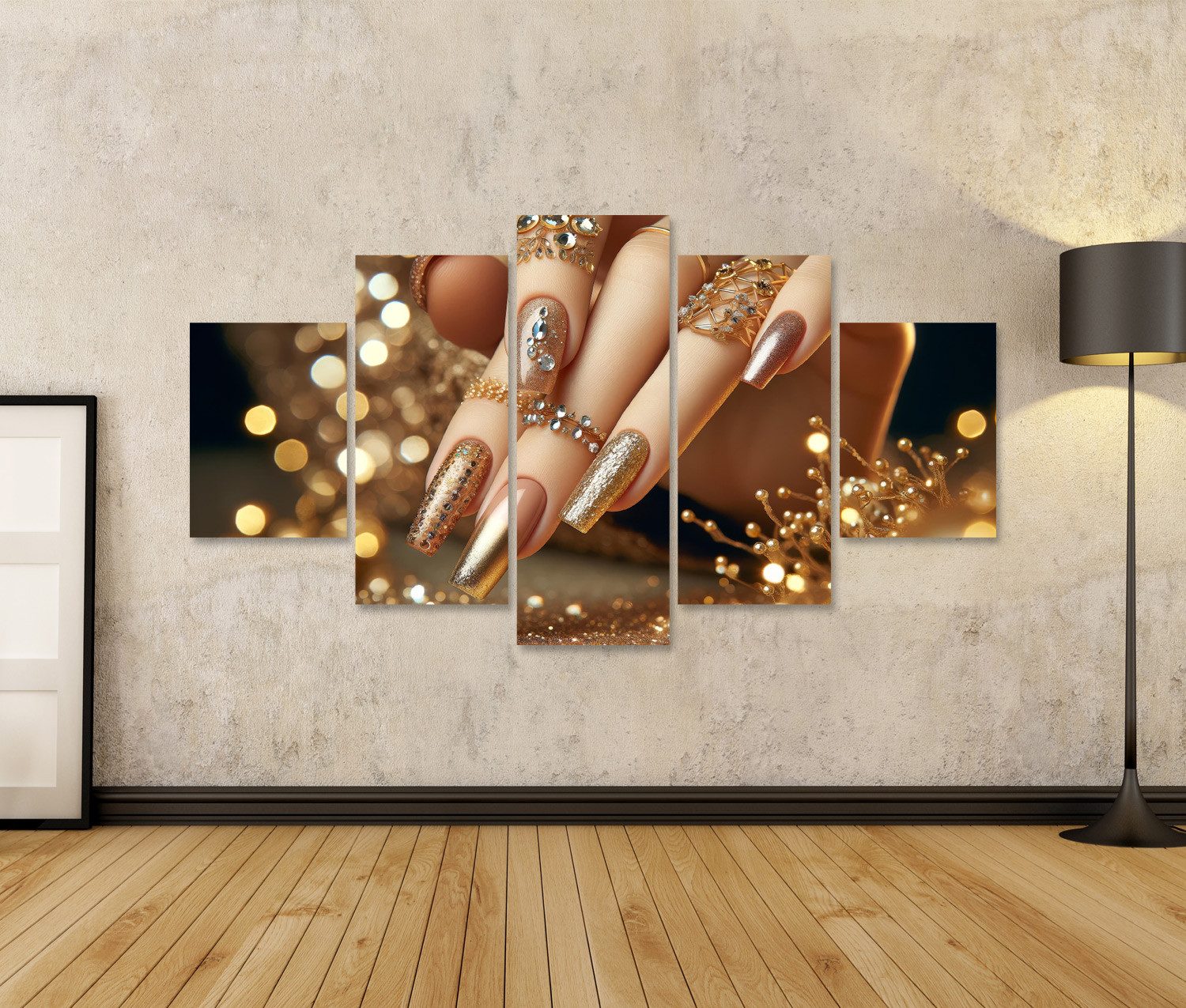 islandburner Leinwandbild Glitzernde Goldpracht Maniküre mit Juwelen Verede günstig online kaufen