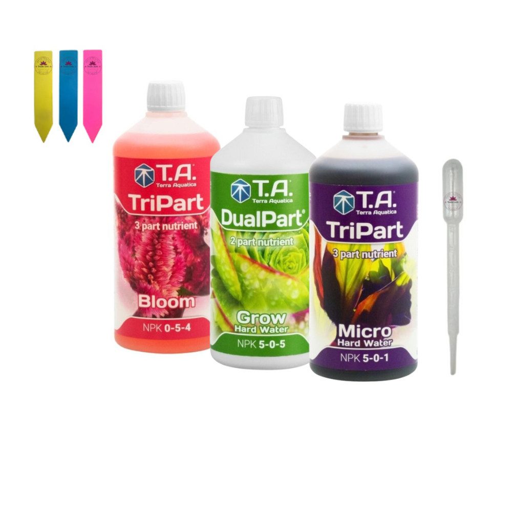 Terra Aquatica (GHE) Pflanzendünger T.A. Dünger Tripak, 3-St., 3 × 1 L Nährstoff-Set inklusive Dosierhilfe, 3-teiliges Nährstoff-Set