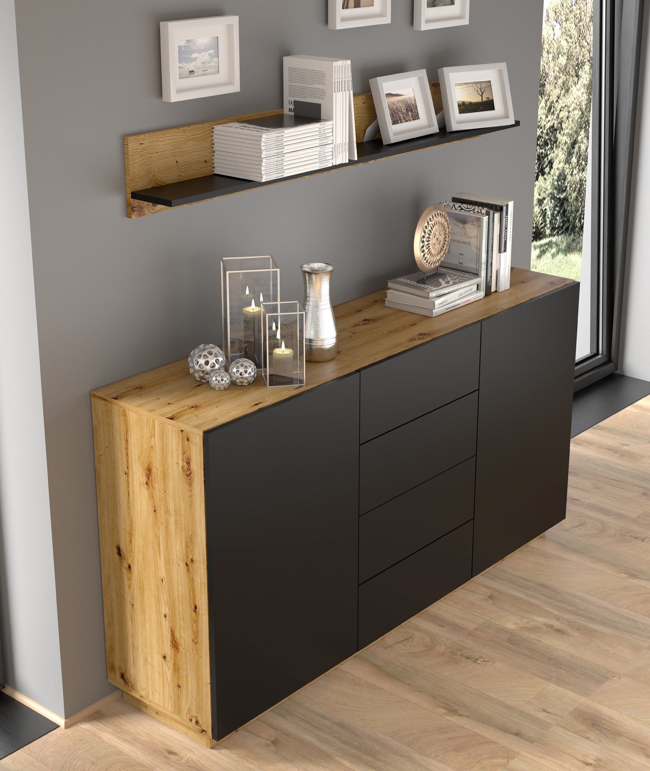 Raumhirsch Furniture Hängeregal Wandboard, Regal für Bücher, Schweberegal, Maße: 150 x 16 x 20 (H) cm, Hängend, Platzsparend, Stabile Konstruktion, Einfache Montage