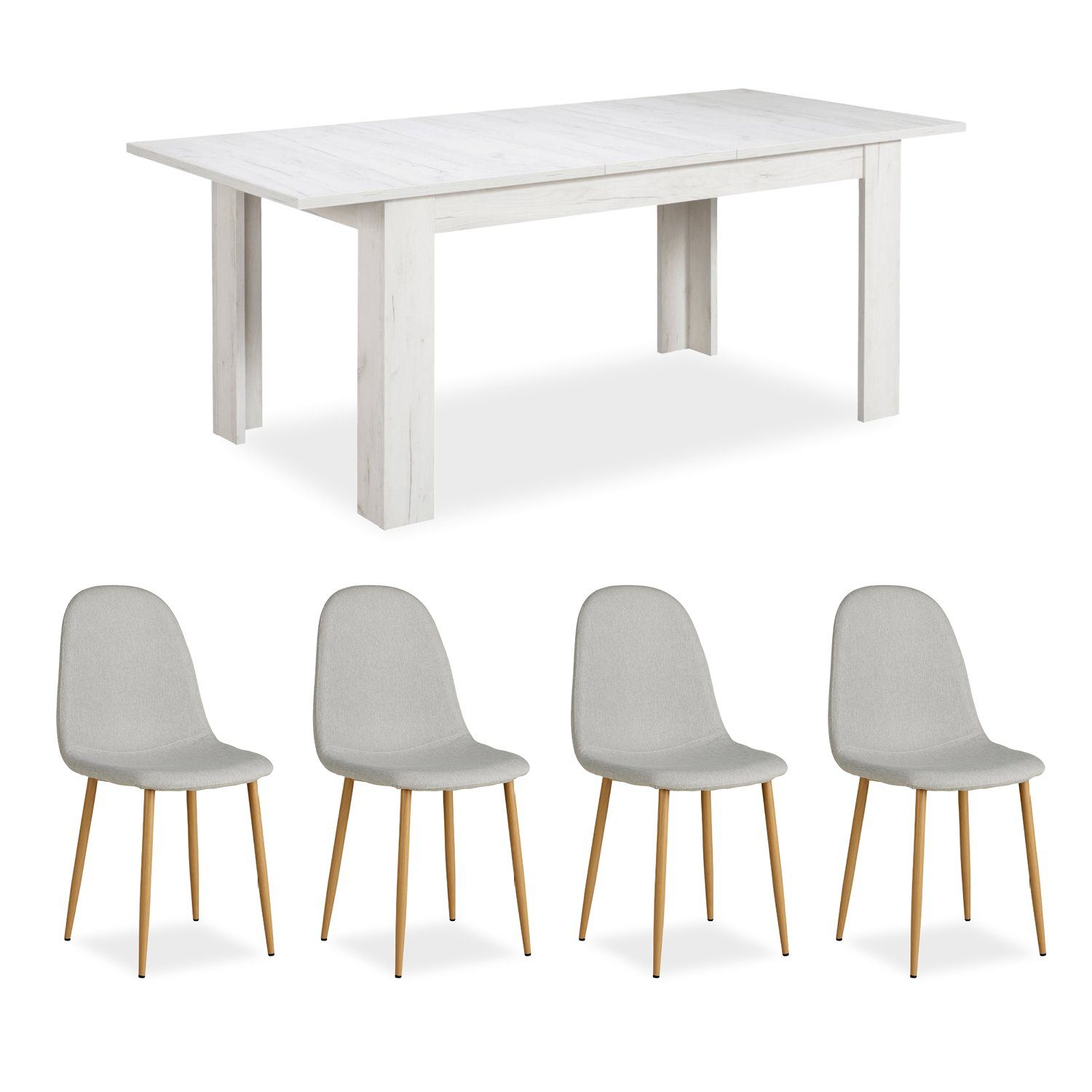 Homestyle4u Essgruppe Tisch mit 4 Stühlen Esstisch ausziehbar Holztisch,  (Komplett-Set, 5-tlg), Tisch ausziehbar von 160 cm auf 200 cm;