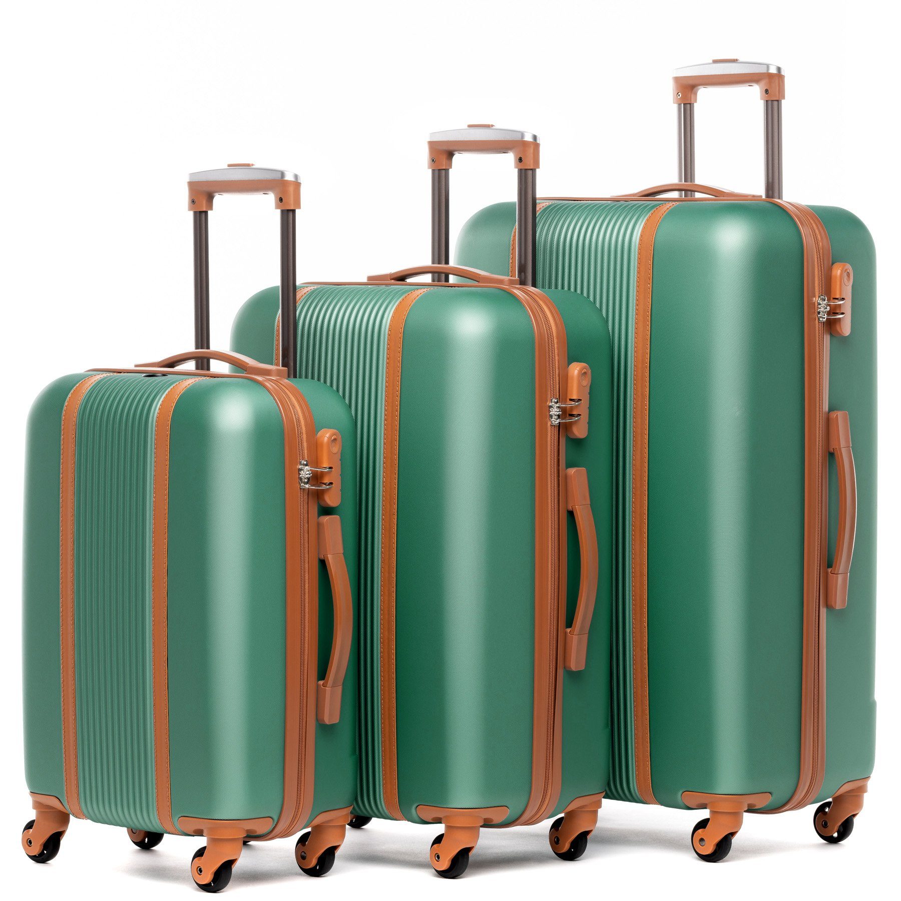 teilig Koffer FERGÉ Trolley Rollkoffer 4 Premium 3 Hartschale Kofferset Reisekoffer Milano, Rollen, salbei-grün Set, 3er