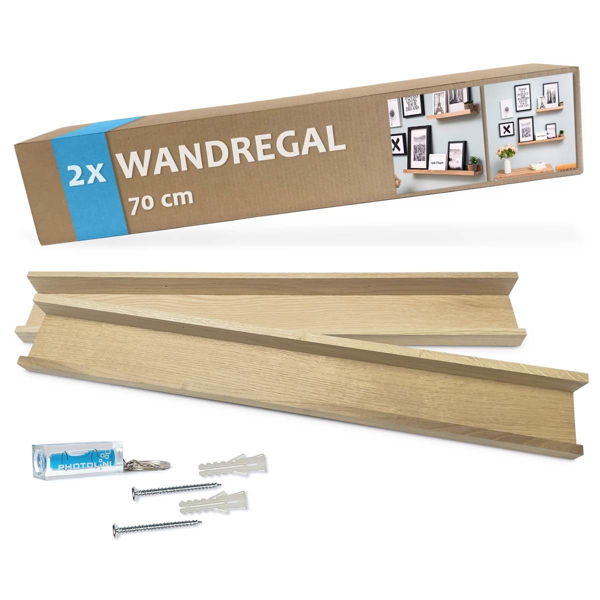 PHOTOLINI Wandregal Bilderleiste, Schweberegal 2er Set für Fotos, Poster & Deko-Objekte, 2-tlg.