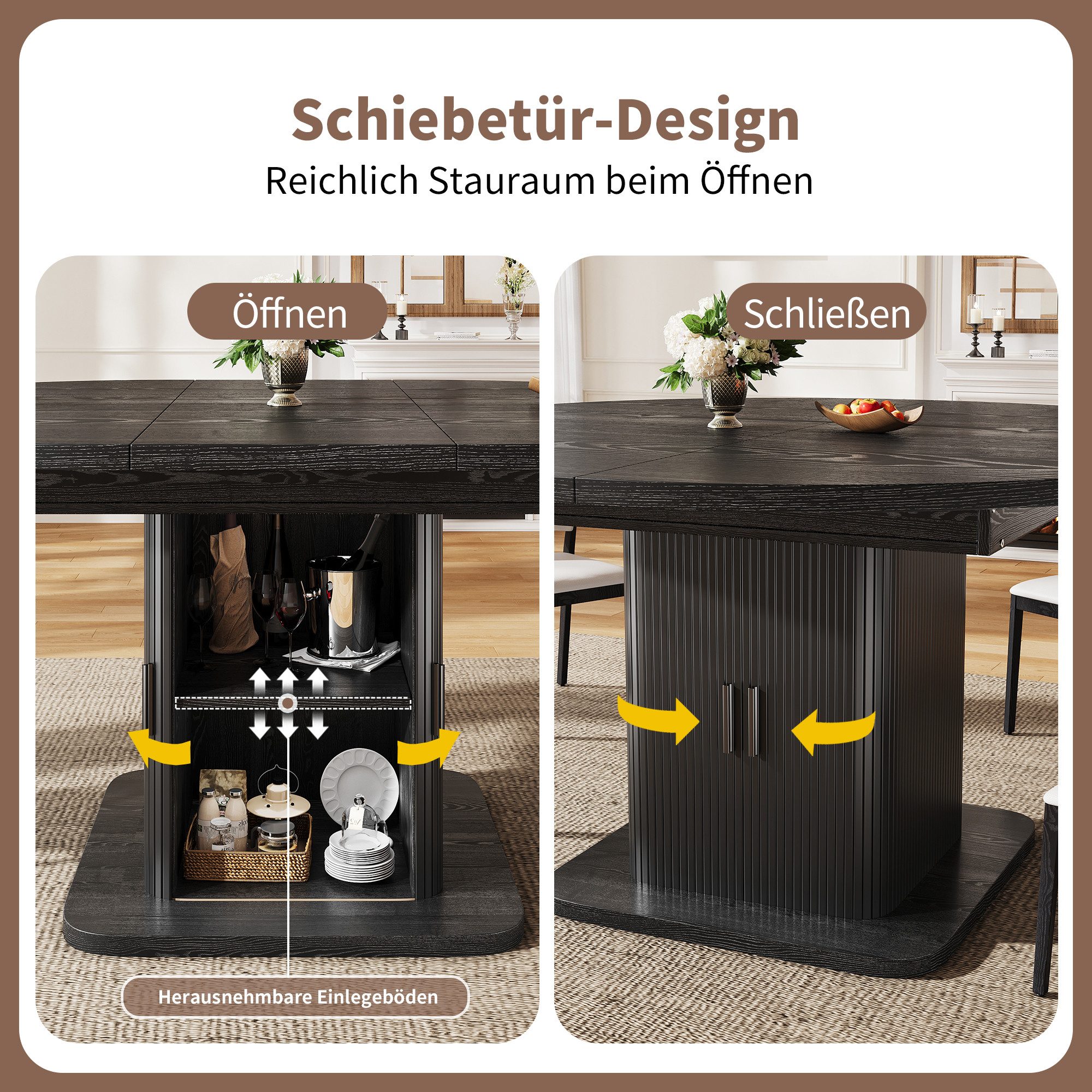i@home Esstisch Ausziehbarer Esstisch mit Stauraum, Esstisch ausziehbar rund, Esszimmertisch ausziehbar,braun,110/150*110*75cm – Bild 4 von 5