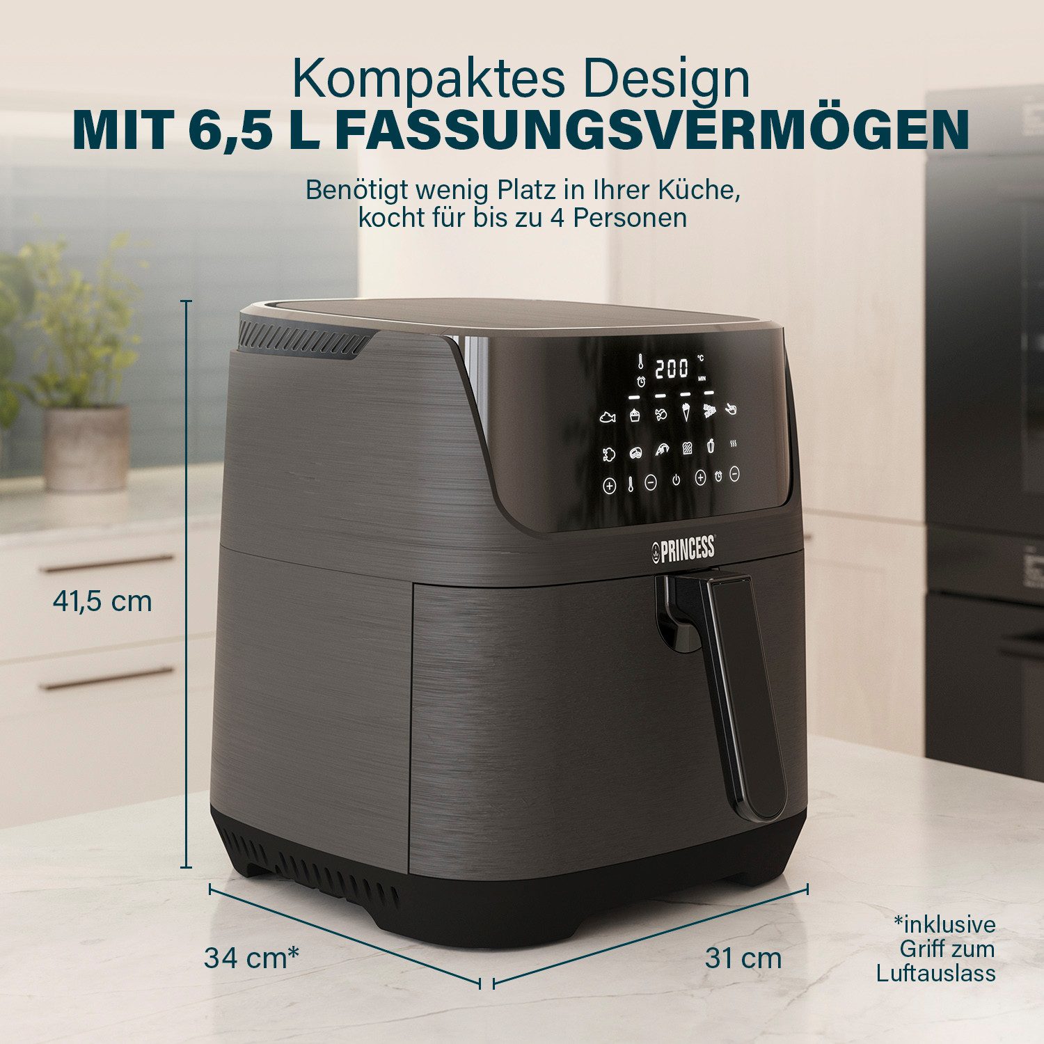 PRINCESS Heißluftfritteuse 182061, 1800 W, mit herausnehmbarer Trennwand