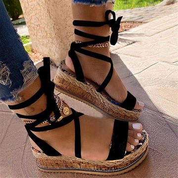 ZWY Sommer sandalen,flache Damen-Keilsandalen aus Kunstleder Flache Sandalette