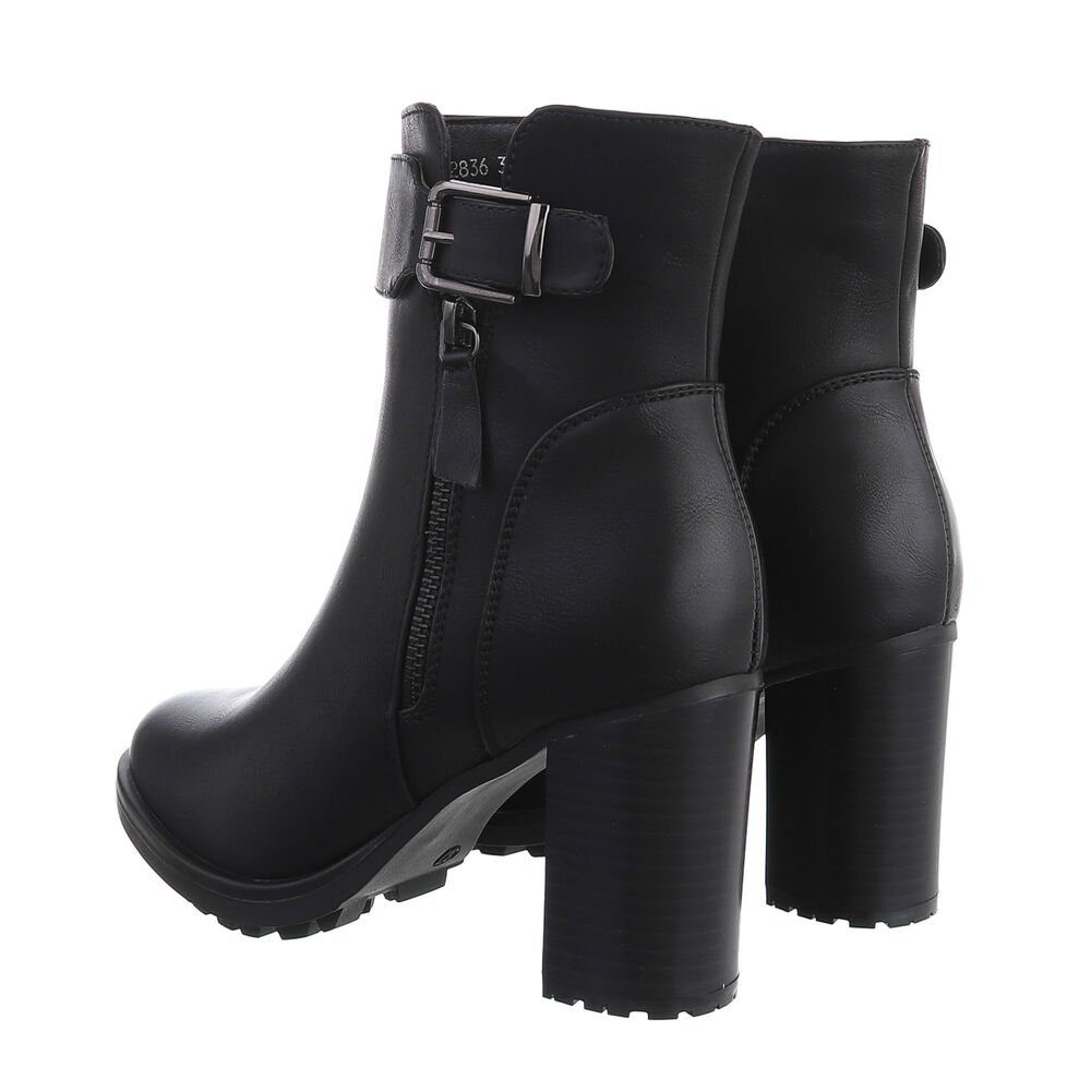 Ital-Design Damen Freizeit High-Heel-Stiefelette Blockabsatz Schwarz High-Heel in Stiefeletten