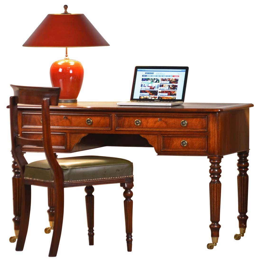 Kai Wiechmann Schreibtisch »Englischer Writing Table Mahagoni, Bürotisch  126 cm«, Damenschreibtisch im viktorianischen Stil, vier Schubladen