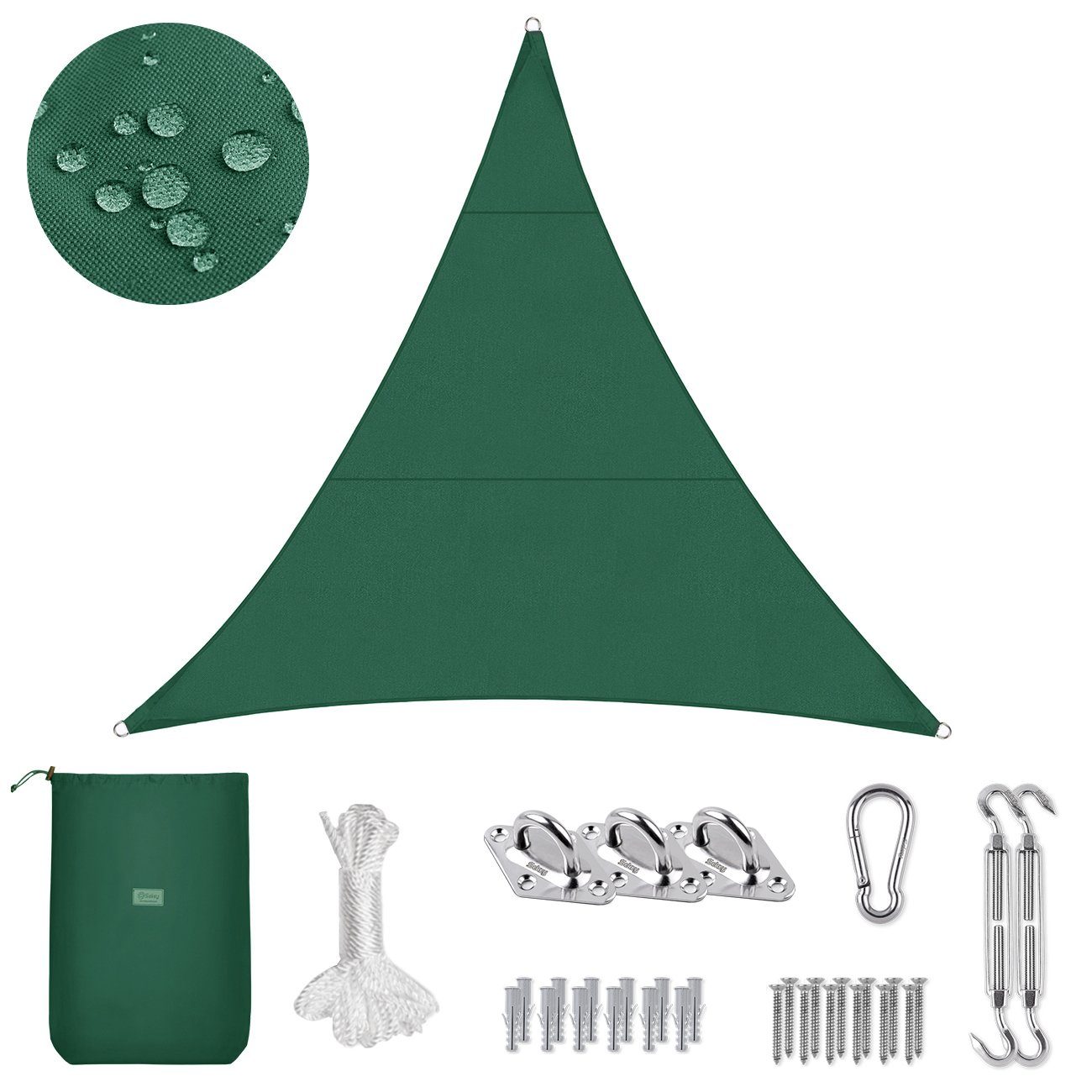 Sekey Sonnensegel Sonnensegel mit Kit Wasserdicht Windschutz PES Dreieckig Grün
