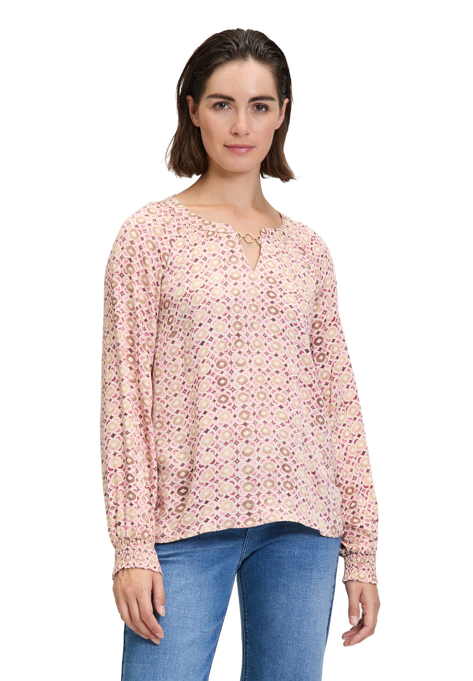Cartoon Damen Bluse Mit Muster & Dekorativer Kette – Lässige Passform, 60 Cm Länge, 100% Viskose