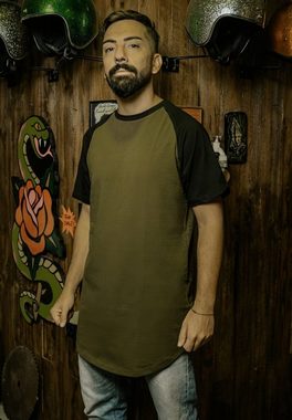 Blackskies T-Shirt Round Baseball Kurzarm Longshirt T-Shirt Olive-Schwarz Medium