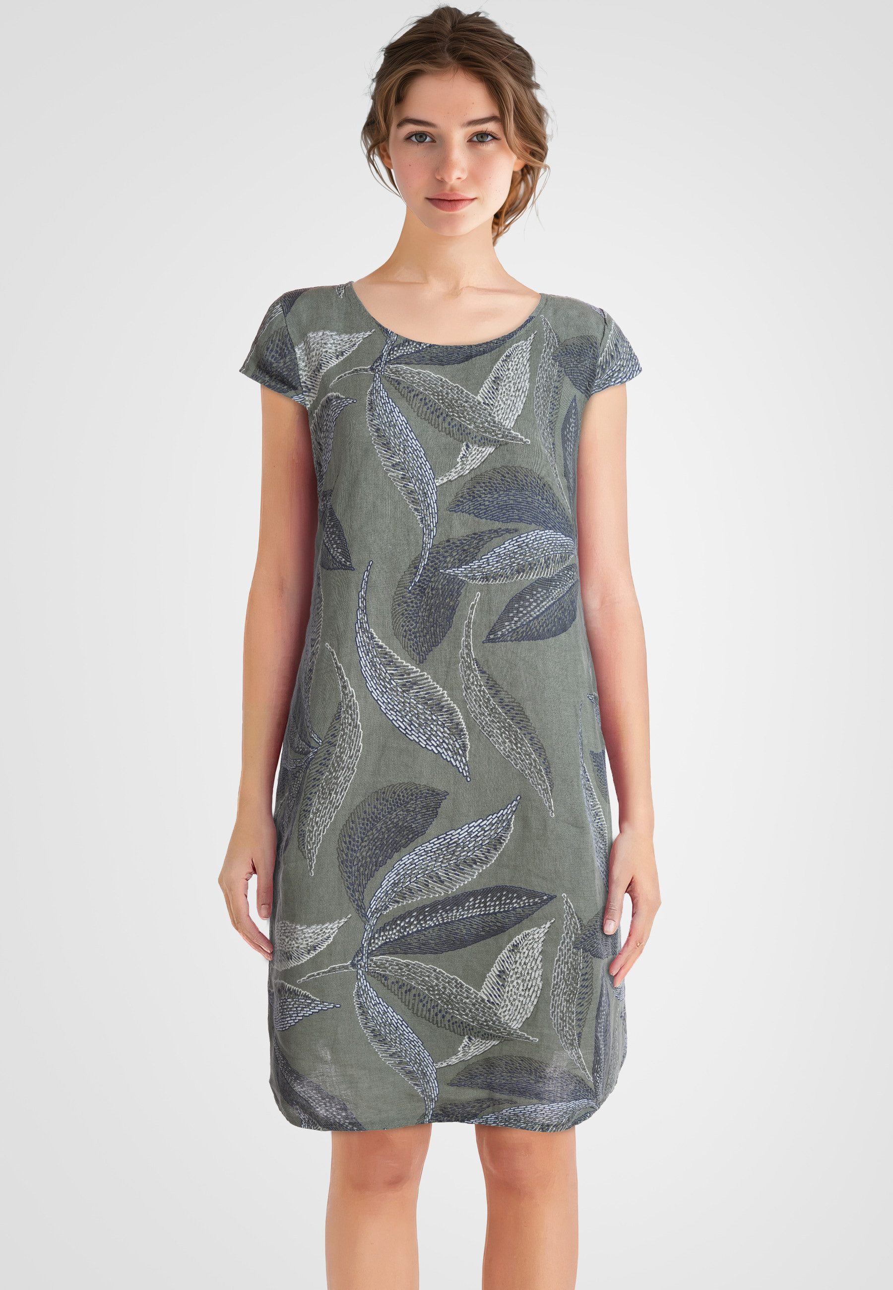 Sommerkleid Leinenkleid knielang kurzarm