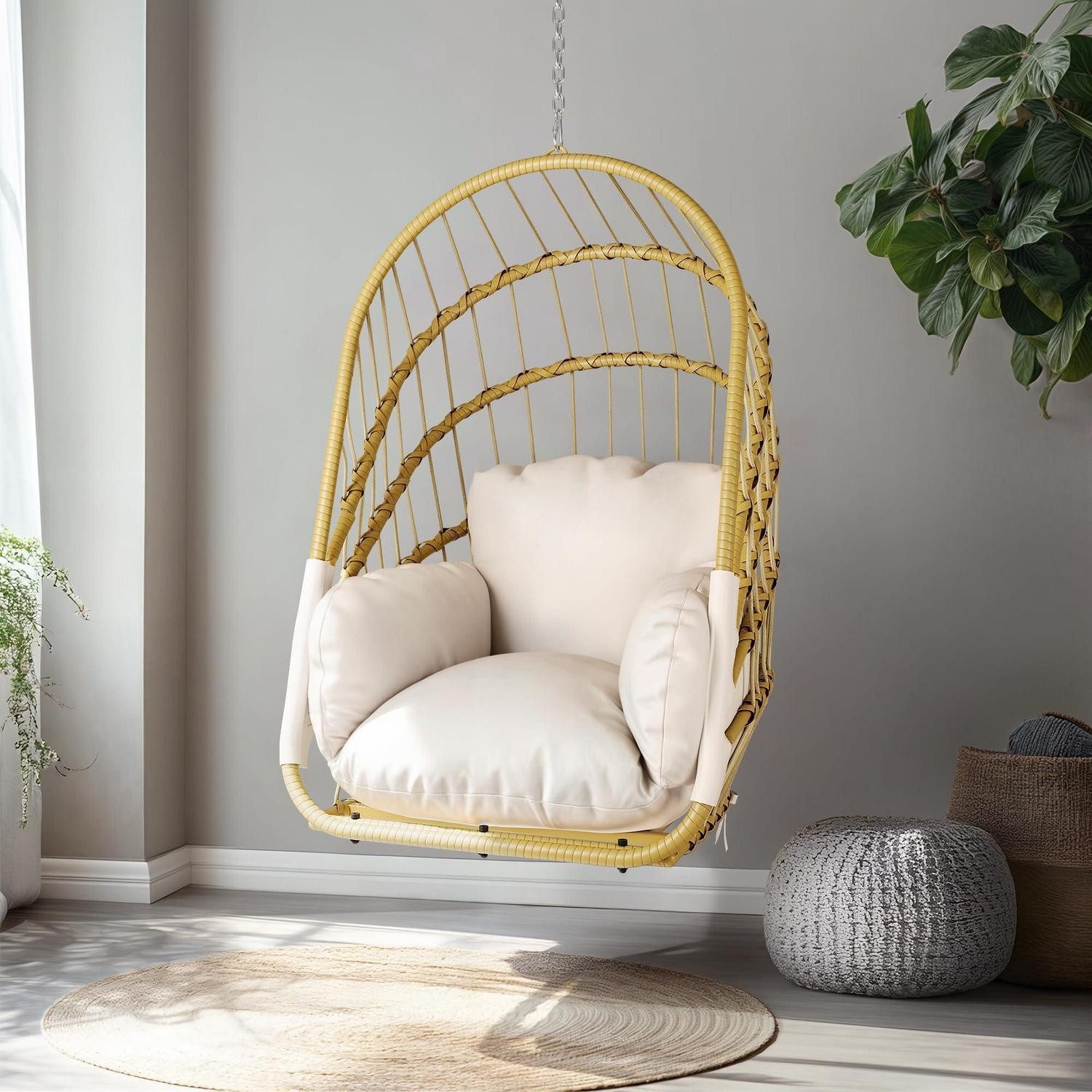 Hängesessel Hängesessel Rattan Schaukelstuhl 160kg Tragkraft Beige Hängesessel