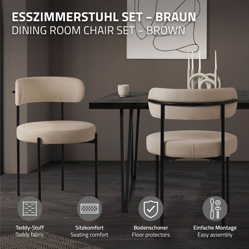ML-DESIGN Polsterstuhl Esszimmerstühle Gruppe Küchenstuhl aus Teddystoff mit Metallbeinen (4 St), Clubstuhl 4er Set Wohnzimmerstuhl Braun moderne Design Lounge  – Bild 2 von 5