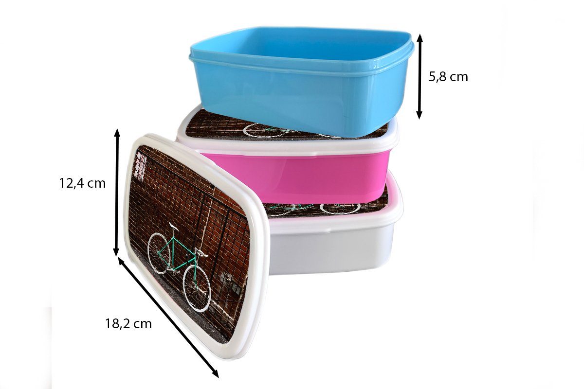 MuchoWow Lunchbox Grünes dem Kunststoff, Tor, Brotdose rosa Mädchen, Snackbox, Fahrrad vor Erwachsene, Kinder, für Kunststoff (2-tlg), Brotbox