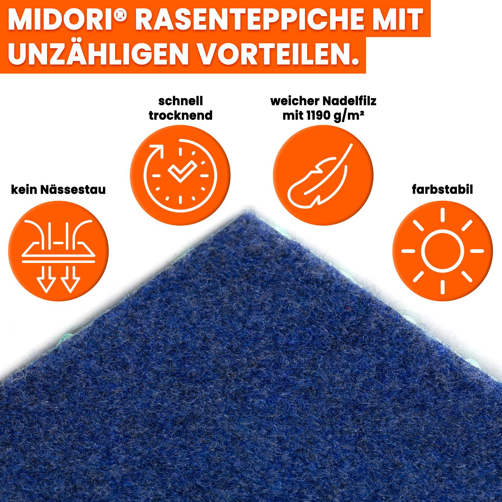 Midori Rasenteppich, Rasenteppich Kunstrasen Drainage-Noppen 100x1000 günstig online kaufen
