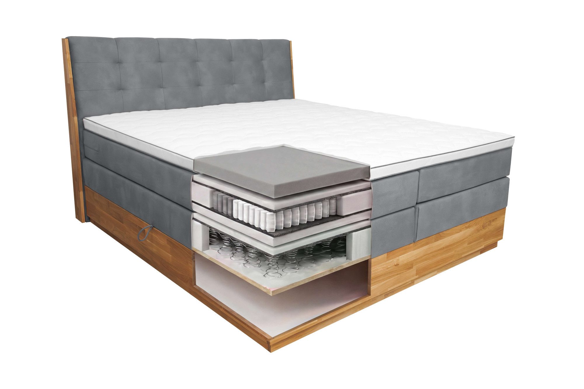OTTO home Boxspringbett Alleea, Doppelbett, Polsterbett, Federkernbett, Komforbett, 160/180 cm, inkl. Topper, zwei Bettkästen, Taschen-Federkernmatratze, Härtegrad 3
