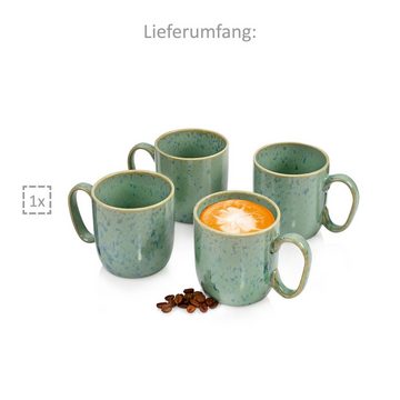 SÄNGER Becher Maya Kaffeebecher Set Mintgrün, Steingut, 4-teilig, 300 ml, spülmaschinengeeignet