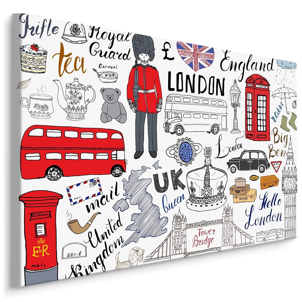 Muralo Leinwandbild Architektur – Leinwandbild Wandbild Kunstdruck Wohnzimmer, Gebäude (1 St), London – Symbole – Stadt, 30 x 20 cm, aufhängefertig