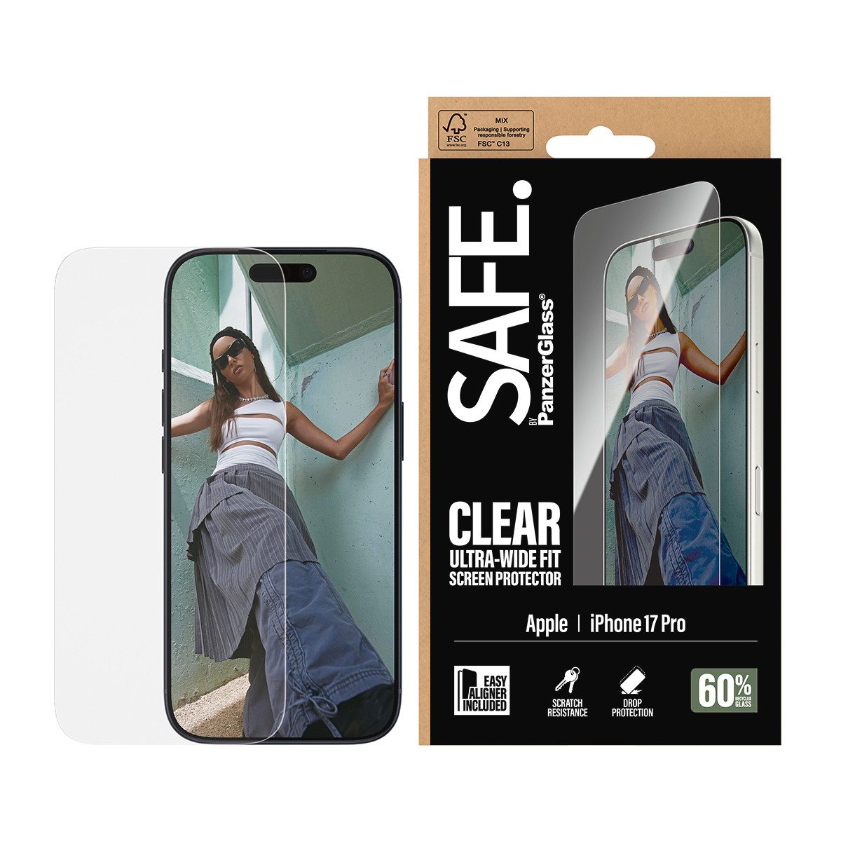 SAFE by PanzerGlass Displayschutzglas Ultra-Wide Fit Screen Protector für Apple iPhone 17 Pro, Displayschutzfolie, Schutzfolie, Bildschirmschutz, kratz- & stoßfest