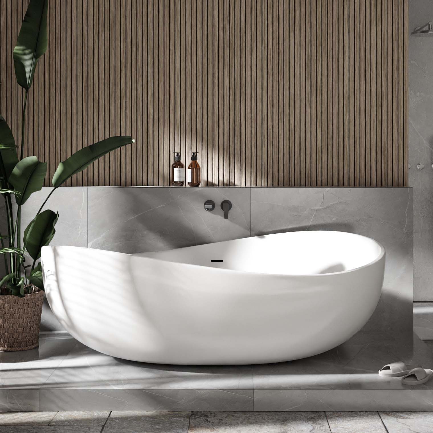 Bernstein Badewanne WAVE Weiß glänzend, (Acryl-Badewanne, freistehende Wanne, modernes Wellendesign), Freistehende Wanne 180x110x52 cm Hochwertiges Sanitäracryl