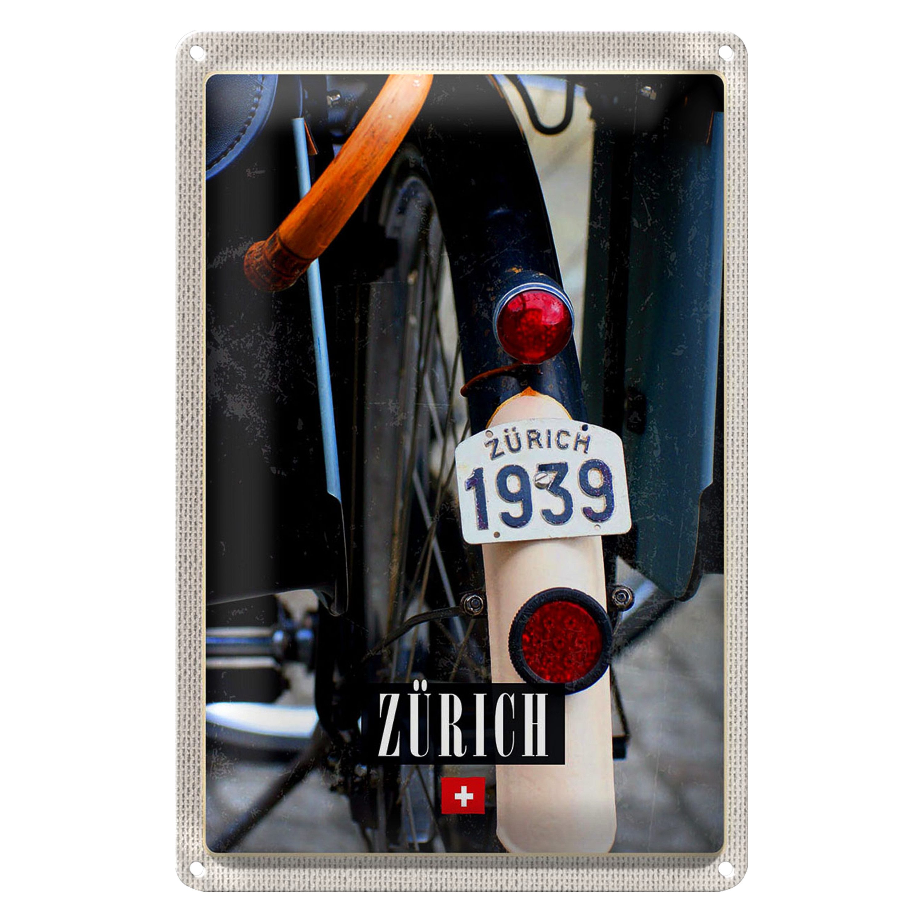 Roomando Metallschild Blechschild Reise 20x30cm Zürich Fahrrad 1939 Europa