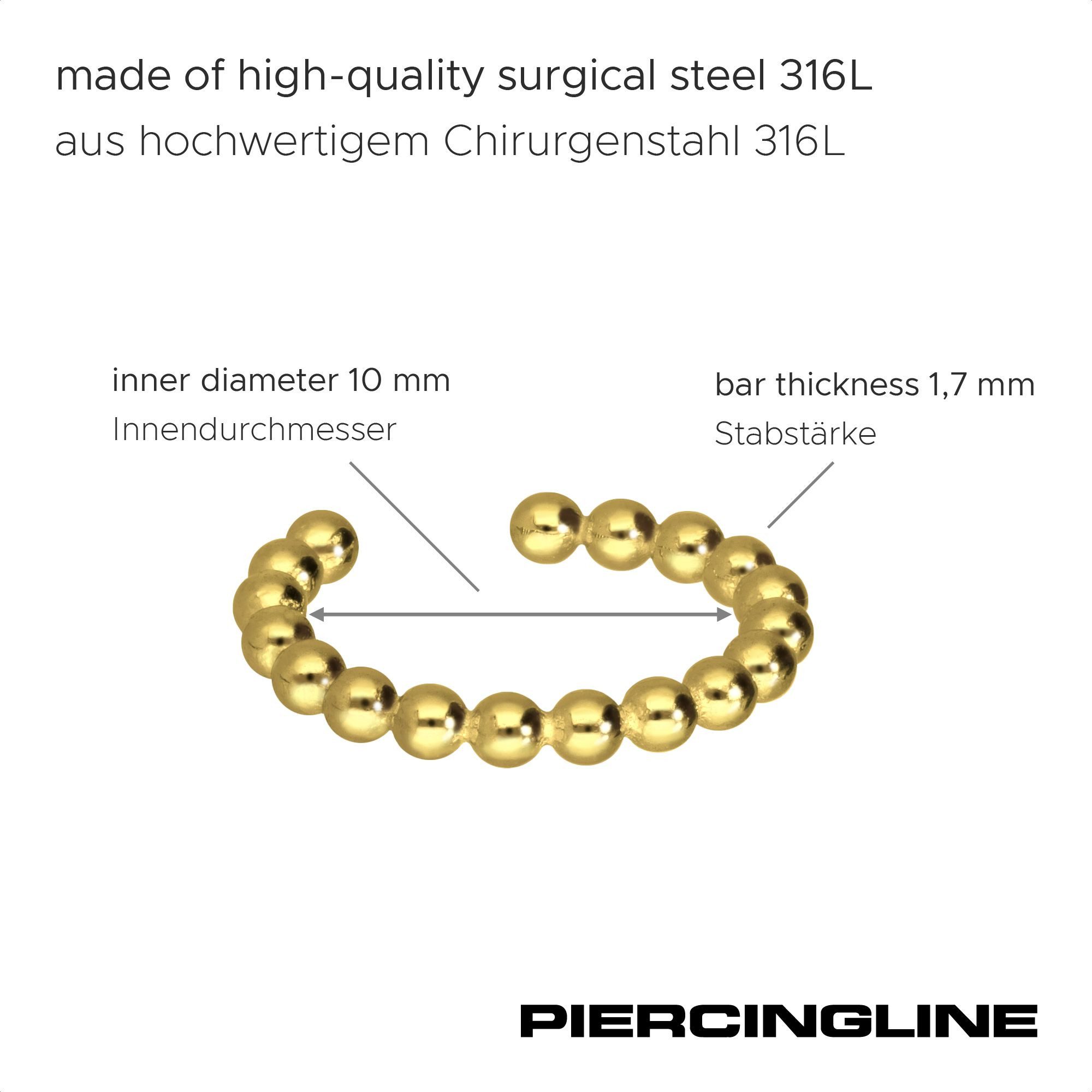 PIERCINGLINE Fake-Spirale Chirurgenstahl Fake Ohrring KUGELN (Fake Piercing-Ringe, 1-tlg)