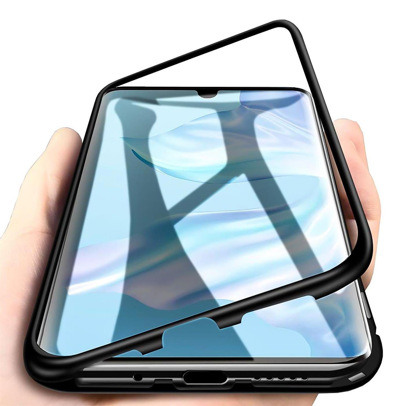 CoolGadget Handyhülle Metall Magnet Handy Case für Huawei P40 6,1 Zoll, Hülle Outdoor Schutz Cover Rückseite Glas für Huawei P40