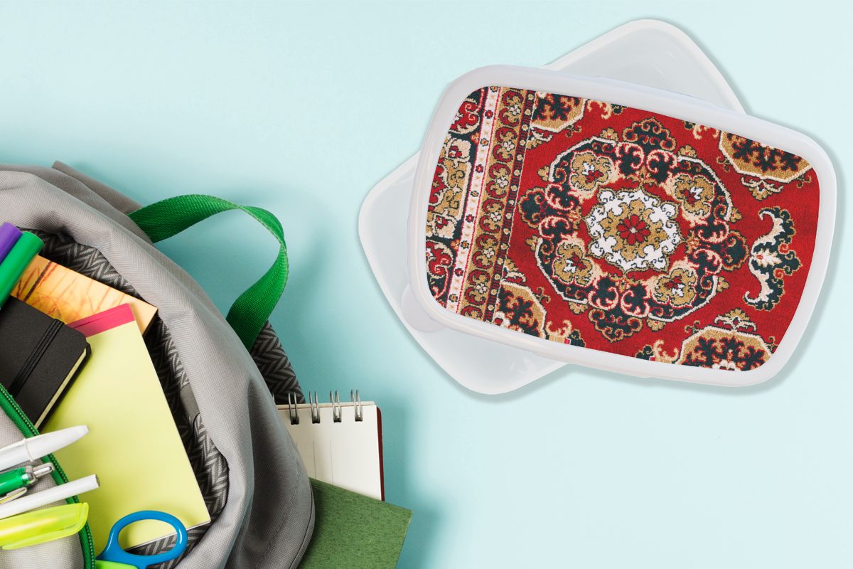 Teppich Kinder Teppiche (2-tlg), weiß Mädchen Kunststoff, Erwachsene, und Brotdose, Lunchbox Persischer Rot, Jungs und für Brotbox - für - MuchoWow