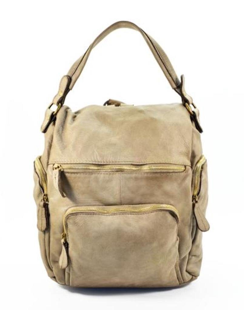 BZNA Rucksack Echtes Damenhandtasche, Leder Designer Rucksack Taupe Backpacker Stella