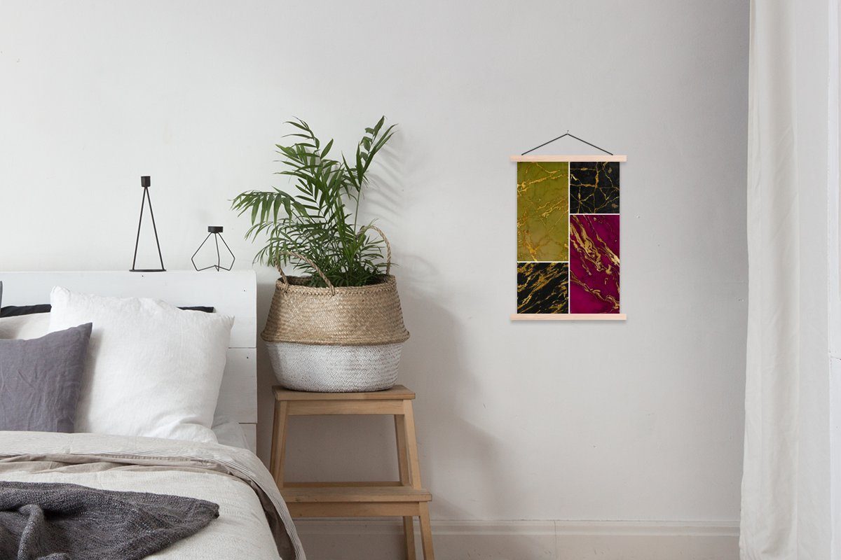 Textilposter Marmor - für Magnetisch Bilderleiste, (1 Wohnzimmer, St), - Luxus, Poster Gold MuchoWow Posterleiste,