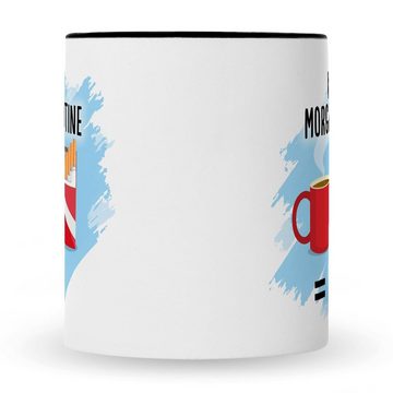 GRAVURZEILE Tasse mit Spruch - meine Morgenroutine, Keramik, Farbe: Schwarz & Weiß