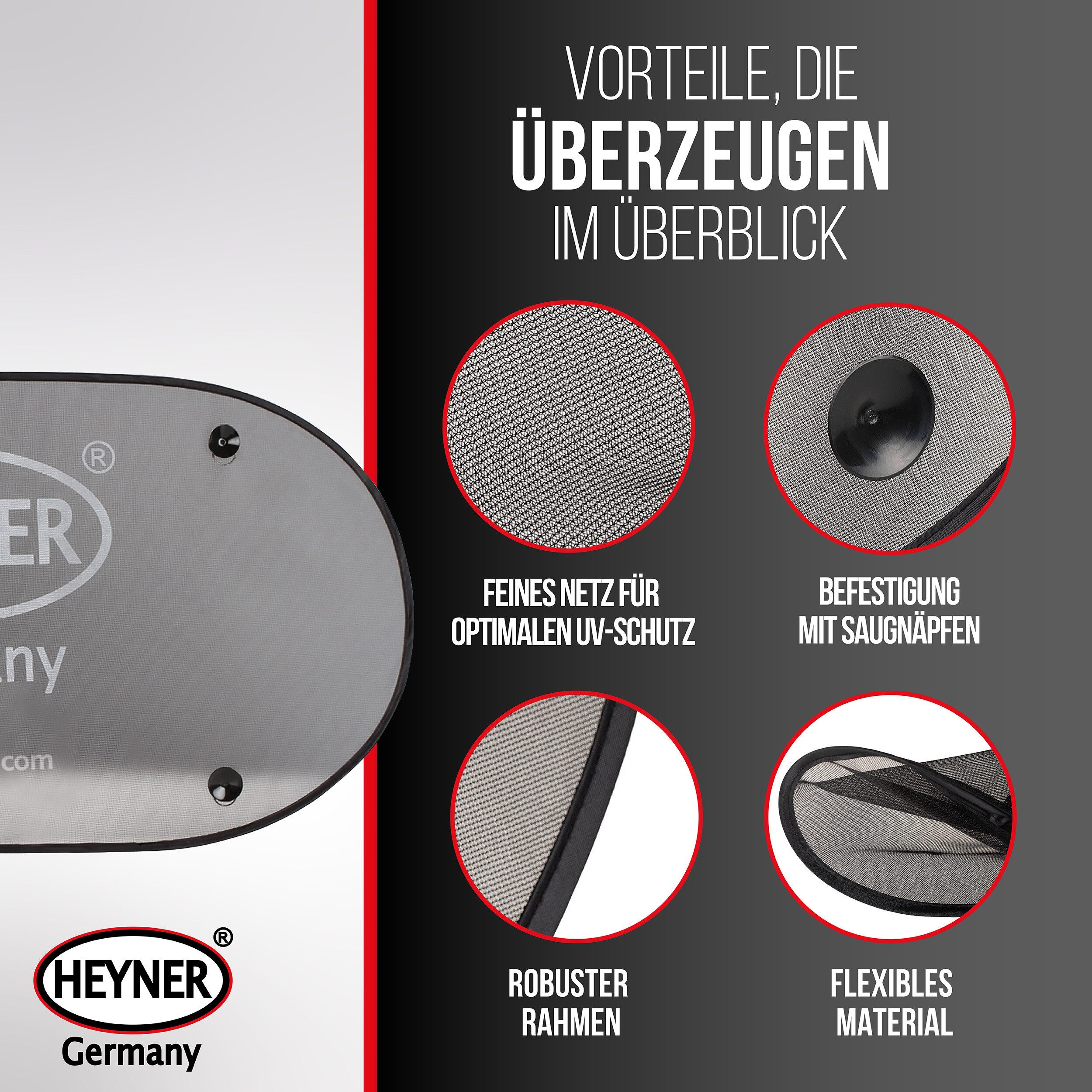 HEYNER Autosonnenschutz Auto-Sonnenschutz 100 x 50 cm Autofenster UV Schutz Saugnäpfe, 50 x 1 cm, (1-St) – Bild 4 von 5