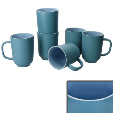 Ritzenhoff & Breker Becher Ritzenhoff 6er Set Jasper Kaffeebecher 250ml Ozeanblau Tee-Tassen, Steingut