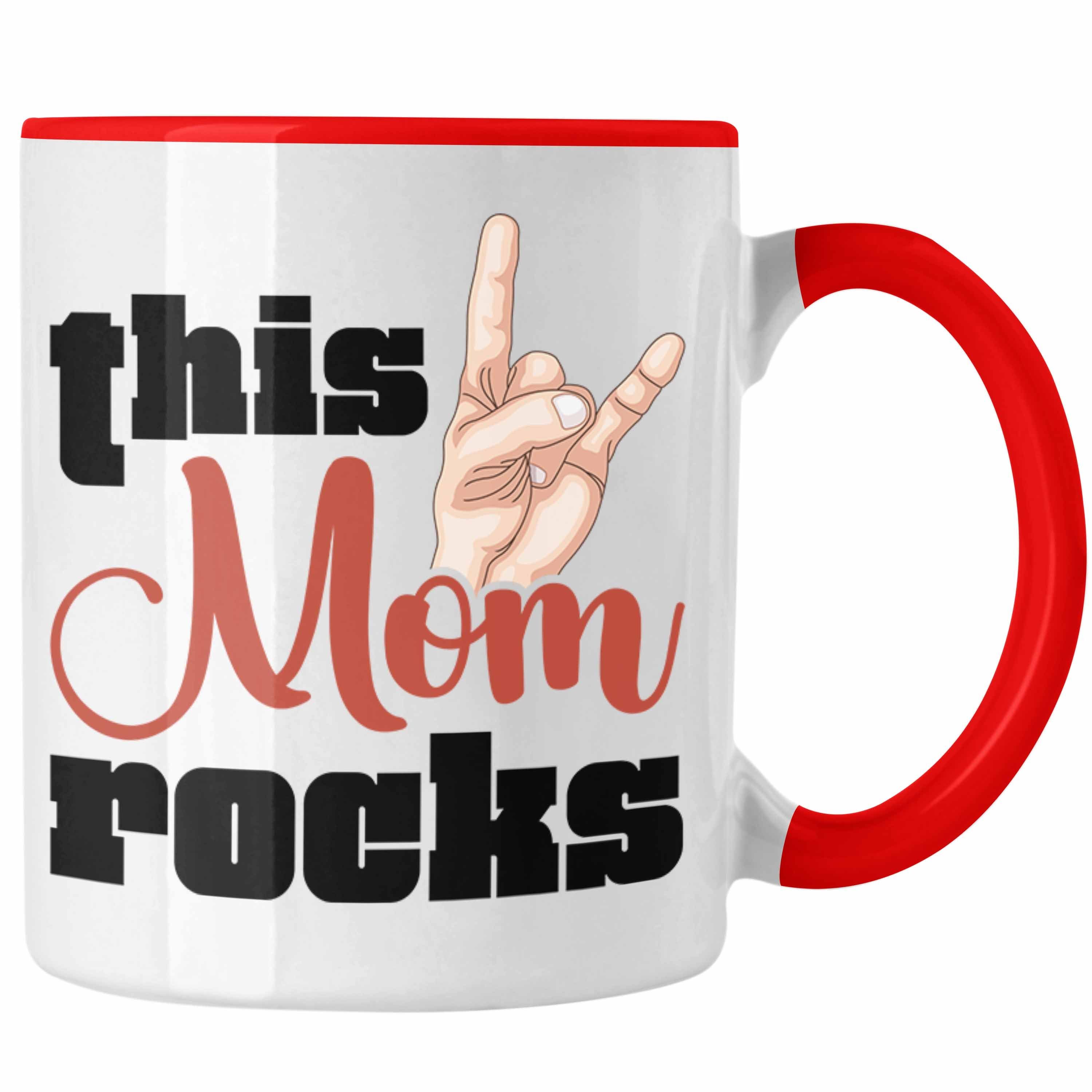 Trendation Tasse Trendation - This Mom Rocks Lustige Tasse Mama Rockn Roll Geschenkidee Rot