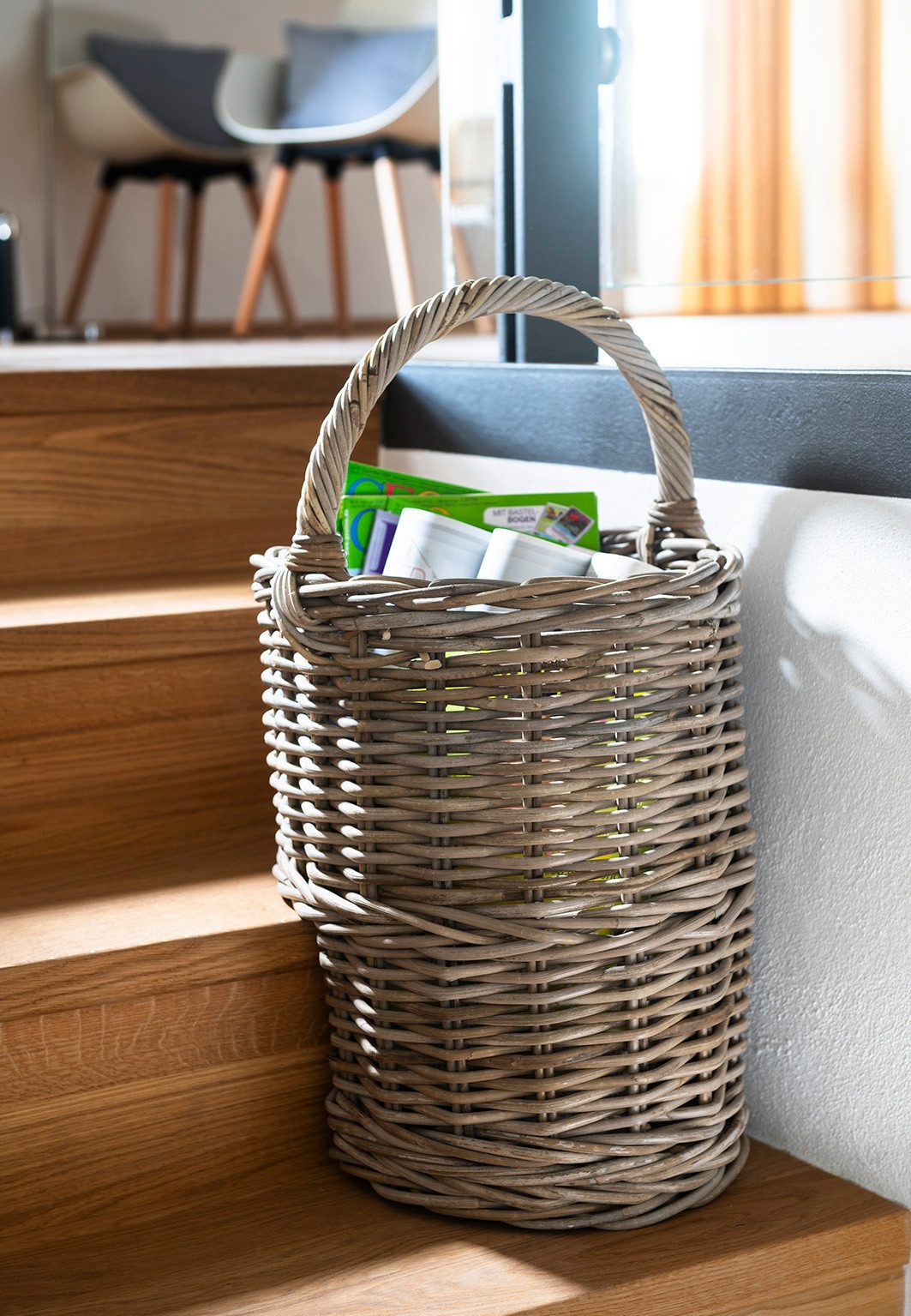 Kobolo Aufbewahrungskorb Treppenkorb Korb Rattan - kubu grey - mit Henkel ( günstig online kaufen