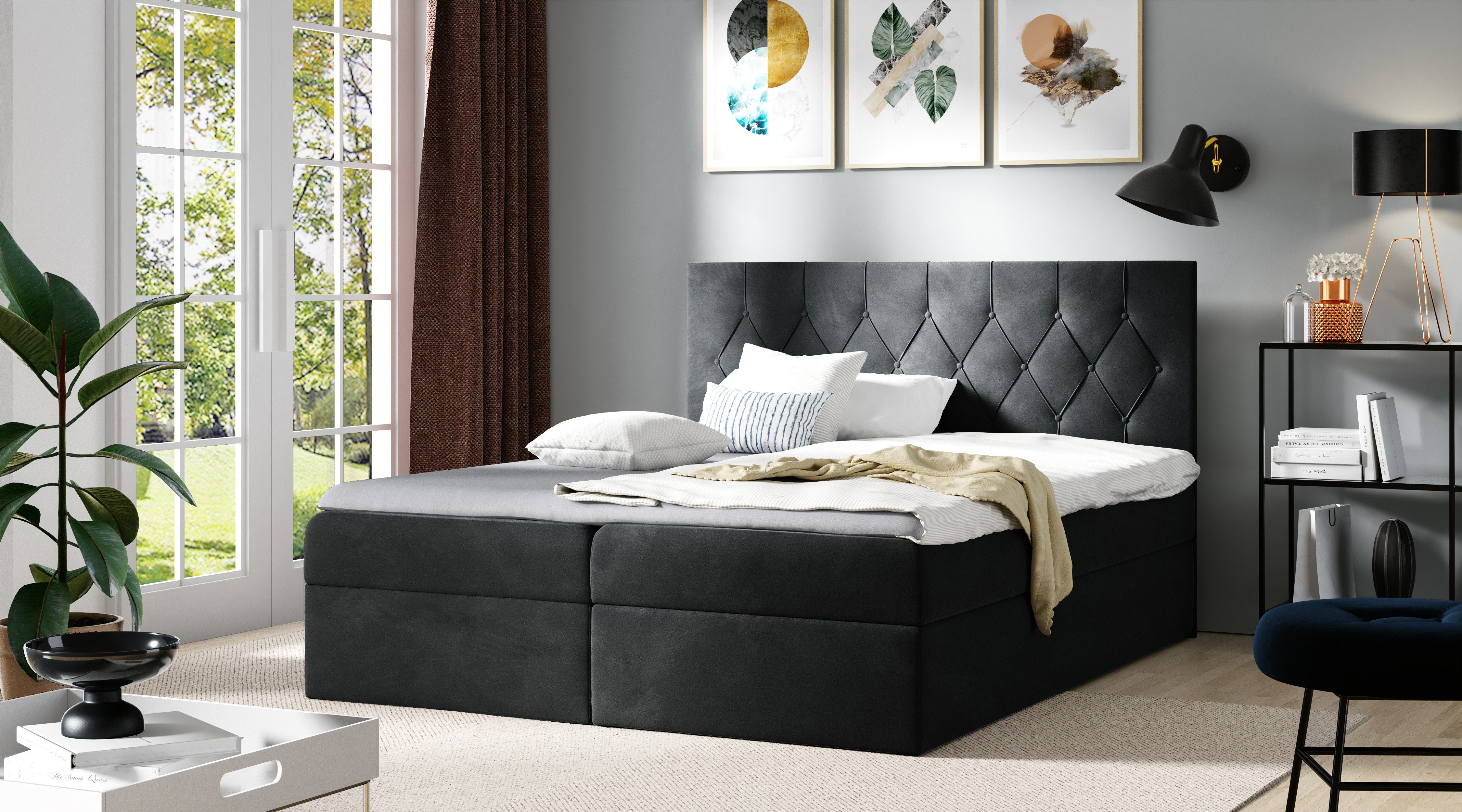 Schlaffabrik Boxspringbett SKY (Alove 15), inkl. Matratze, Topper, LED, Stauraum