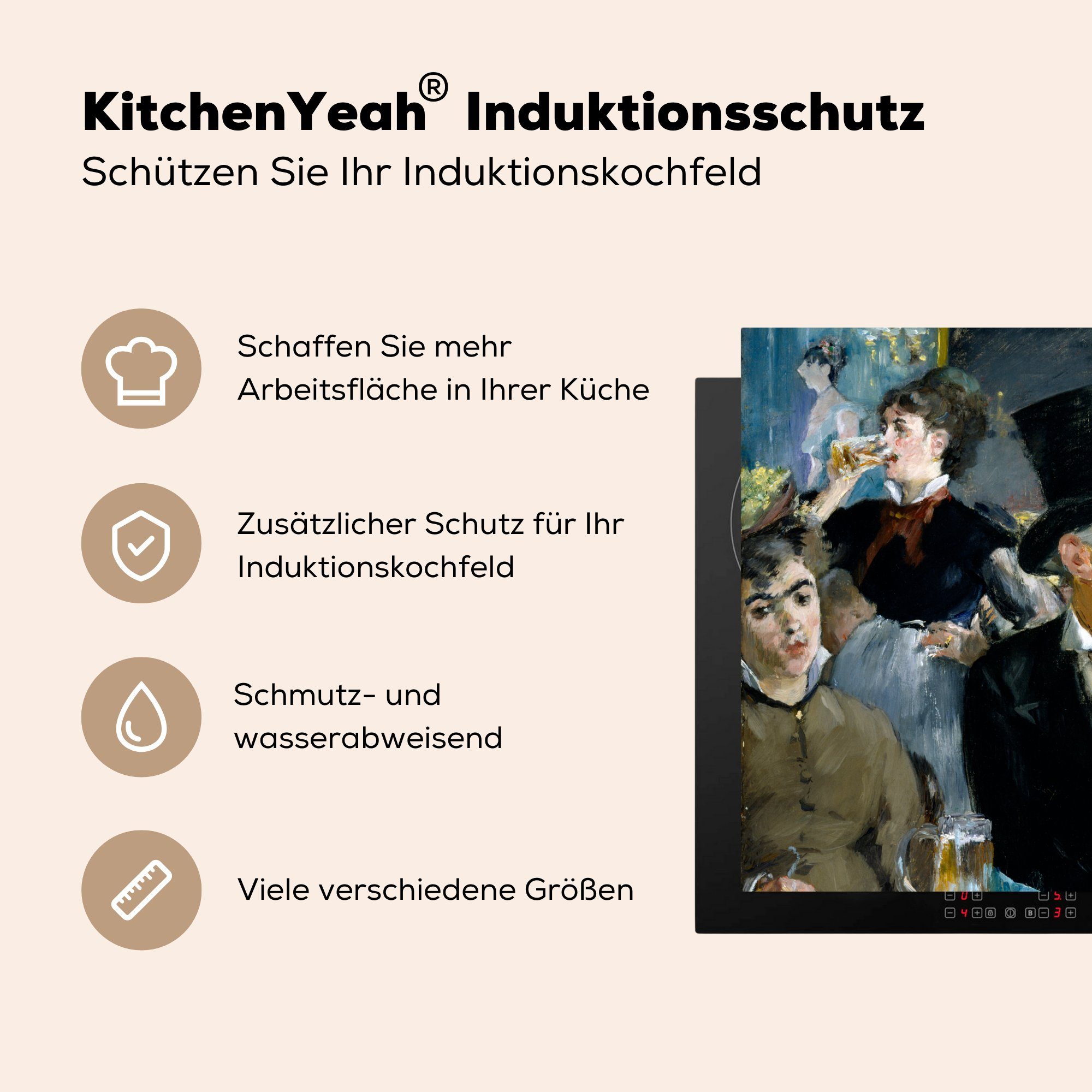 Herdblende-/Abdeckplatte (1 Vinyl, tlg), Ceranfeldabdeckung, cm, Manet, Das küche für MuchoWow Café-Konzert Arbeitsplatte 78x78 Edouard -