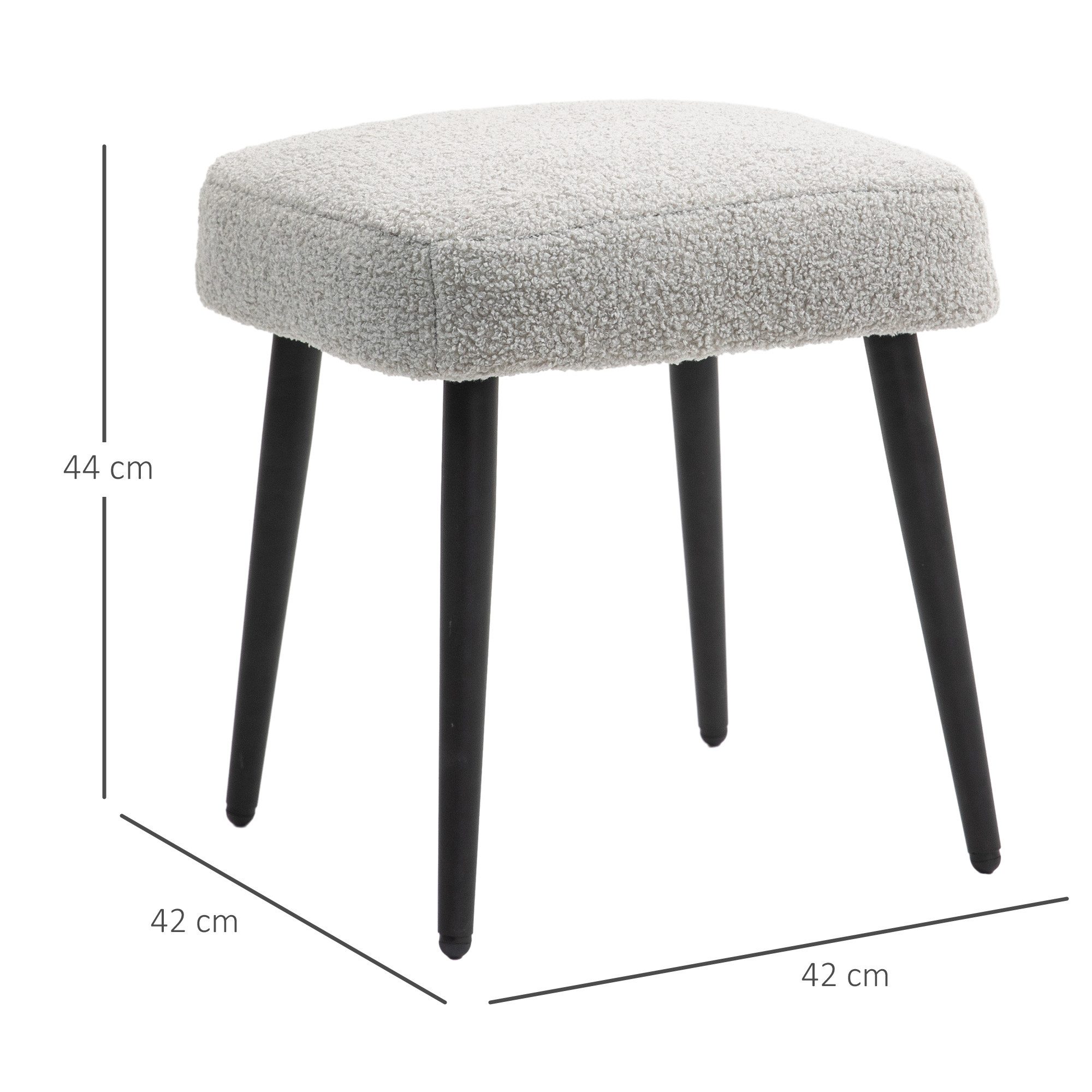 HOMCOM Fußhocker Hocker mit weichem Sitzkissen, Stahlbeinen, Polsterhocker Ottoman (Hocker, 1 St., Sitzhocker), für Schlafzimmer, Stahlbeine, Hellgrau – Bild 3 von 5