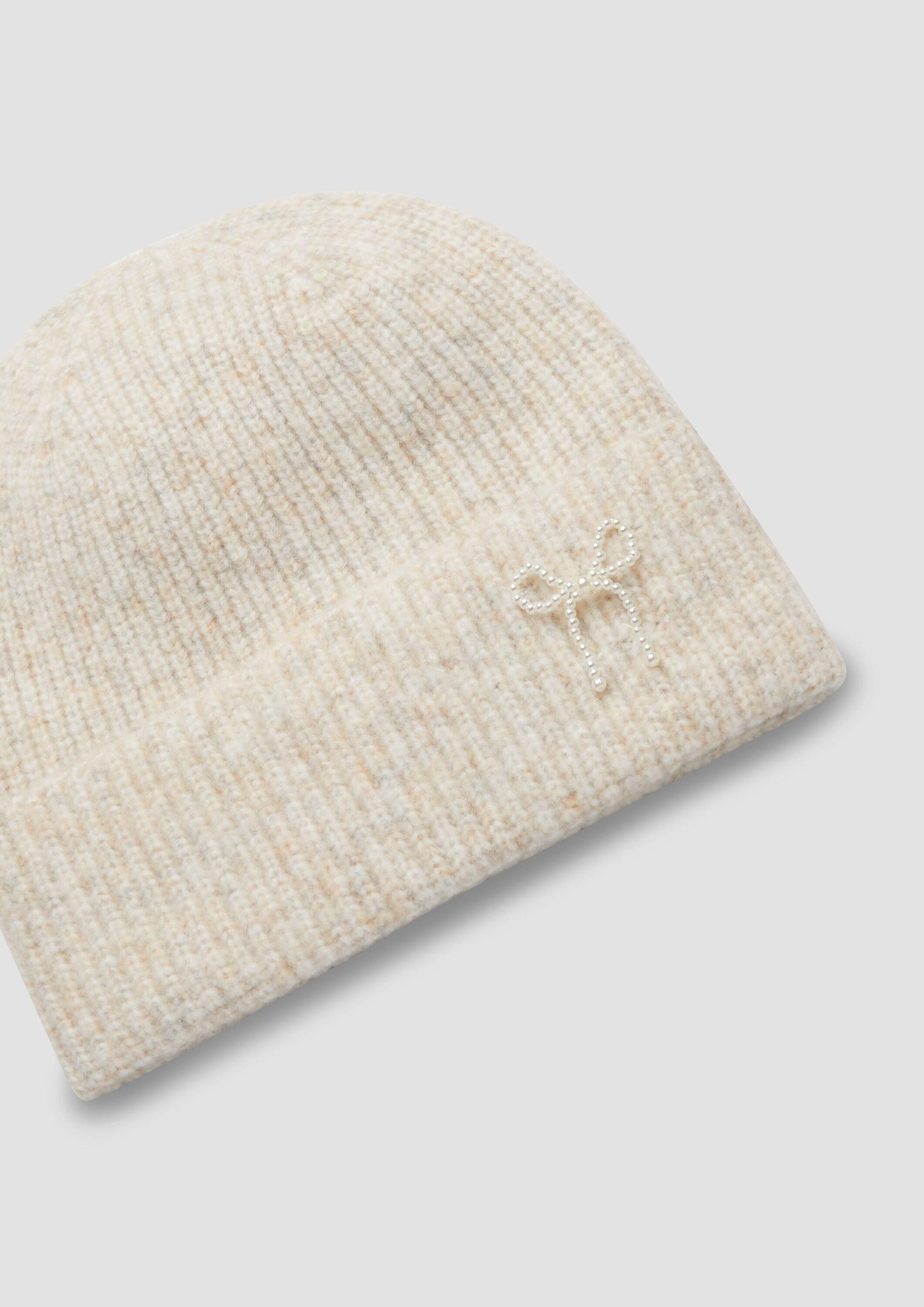 s.Oliver Strickmütze Mütze Beanie aus Wollmix mit Stein-Besatz