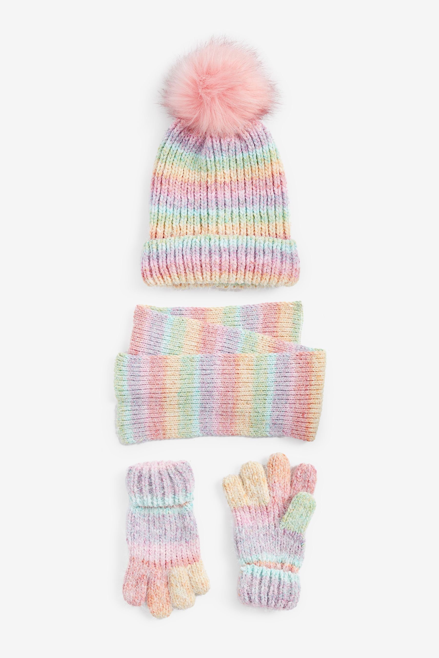 Schal (3-tlg) Handschuhe Mütze Set und Rainbow & Mütze, im Next Schal