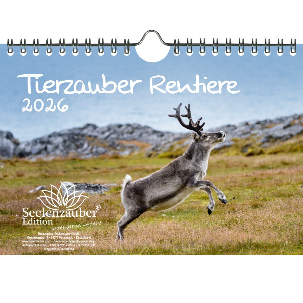 Seelenzauber Wandkalender Tierzauber Rentiere DIN A5 Kalender für 2026 - Seelenzauber
