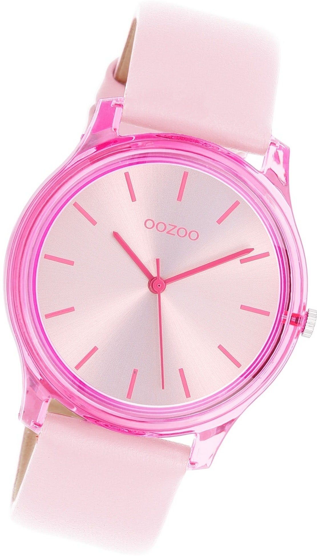 Armbanduhr pink, OOZOO rundes Damenuhr (ca. Oozoo Timepieces, Damen mittel Lederarmband Gehäuse, 36mm) Quarzuhr