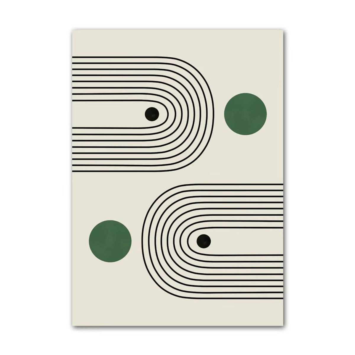 TPFLiving Kunstdruck (OHNE RAHMEN) Poster - Leinwand - Wandbild, Bauhaus grüne Farbblocklinien moderne minimalistische Leinwand (Leinwandbild XXL), Farben: Grün, Schwarz, Beige, Grau, Gelb -Größe: 20x30cm