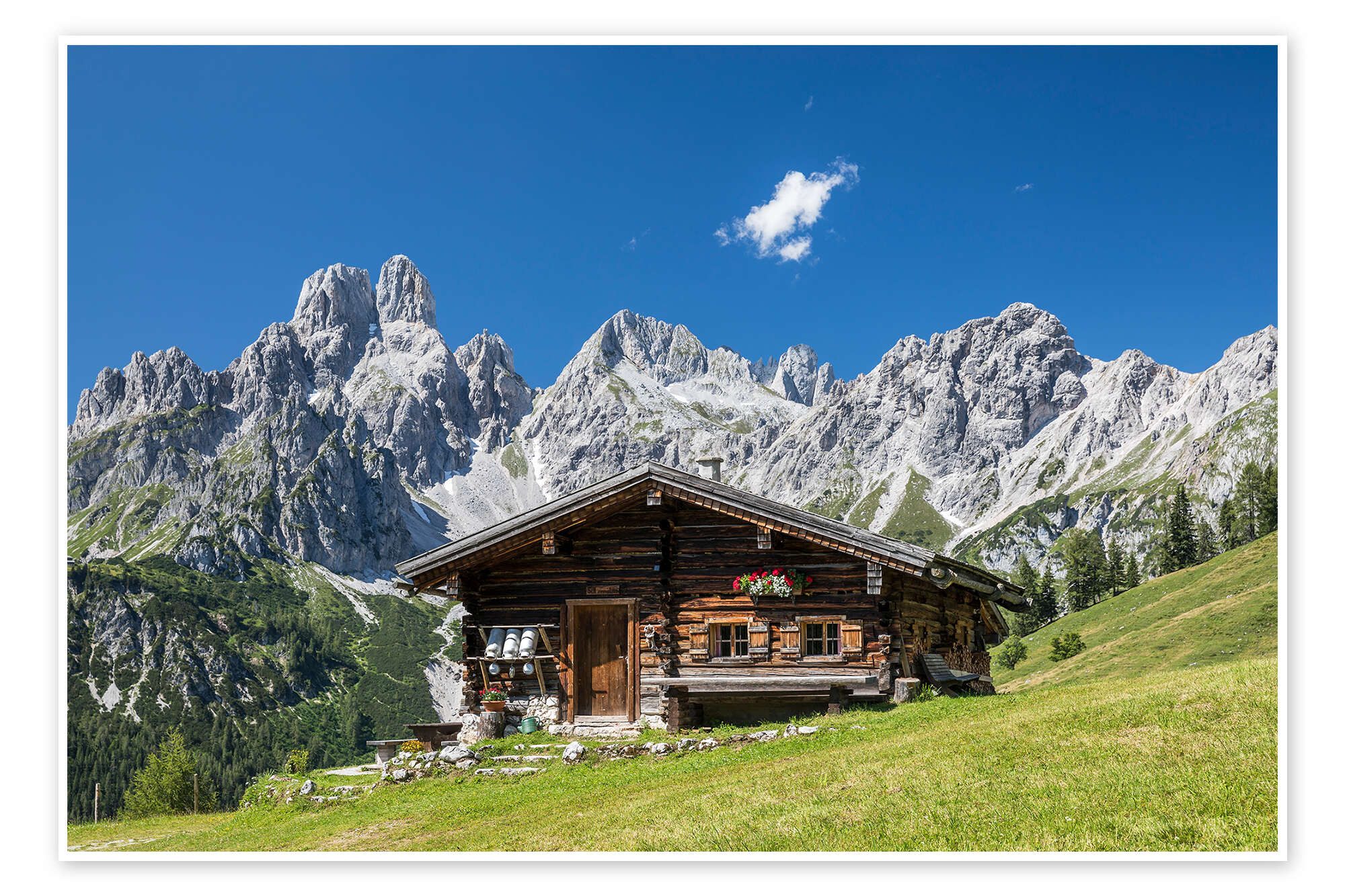 Posterlounge Wandbild Almhütte in den österreichischen Alpen, Gerhard Wild, erhältlich als Poster, Leinwandbild, Wandsticker oder Acrylglasbild
