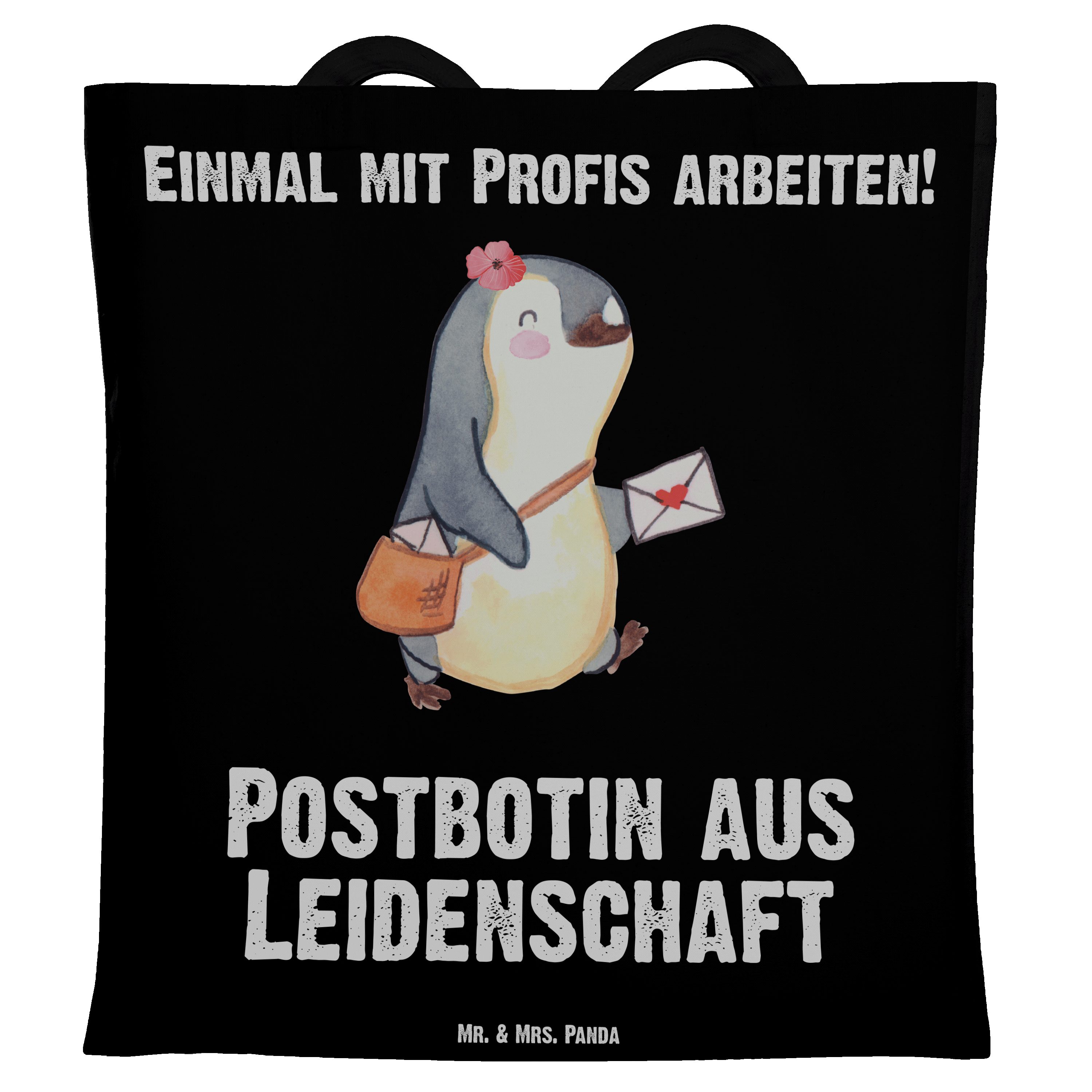 Mr. & Mrs. Panda Tragetasche Postbotin aus Leidenschaft - Schwarz - Geschenk, Beruf, Postlerin, Ei (1-tlg)