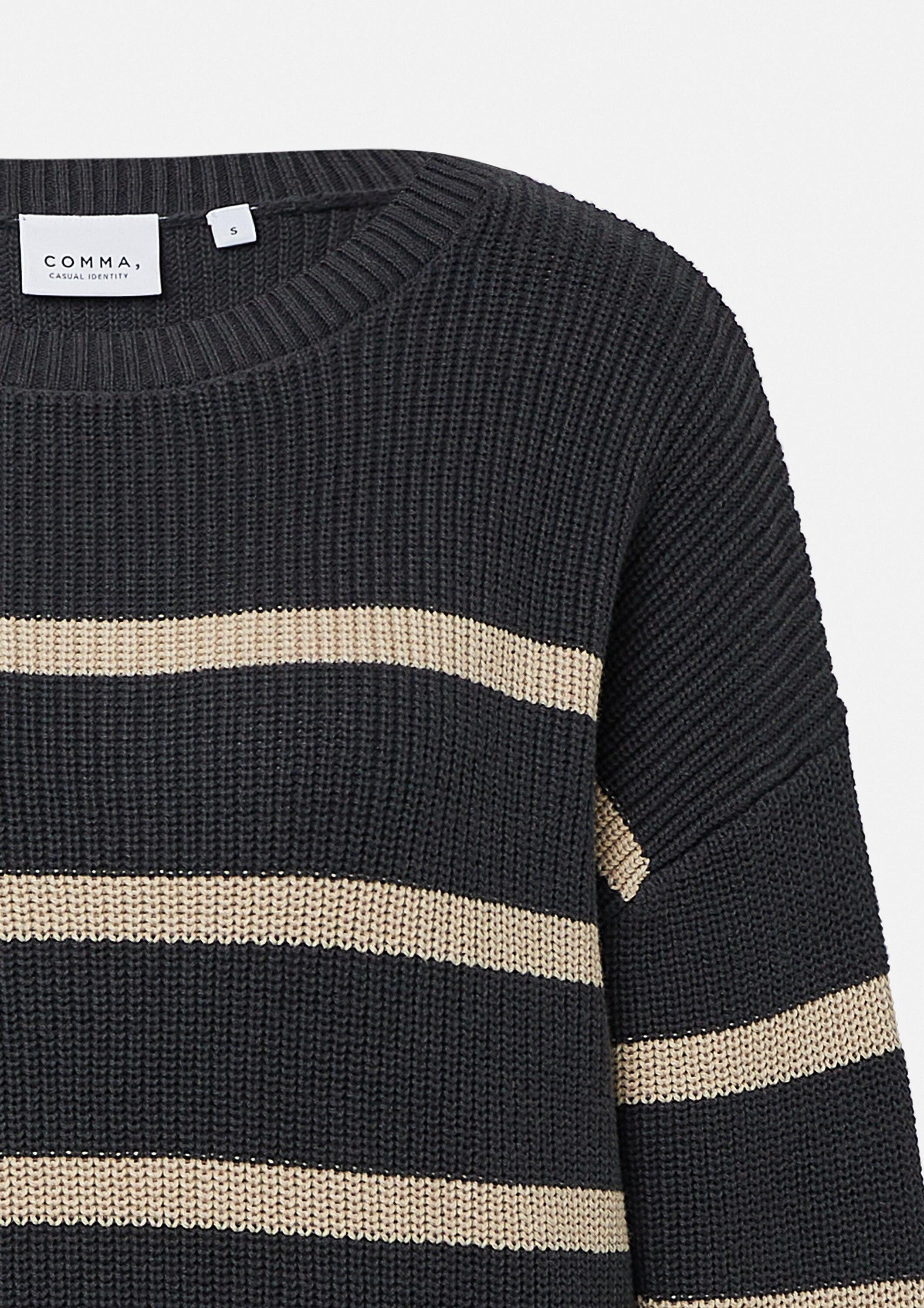 comma Longpullover Strickpullover Gestreifter Strickpullover aus Baumwolle