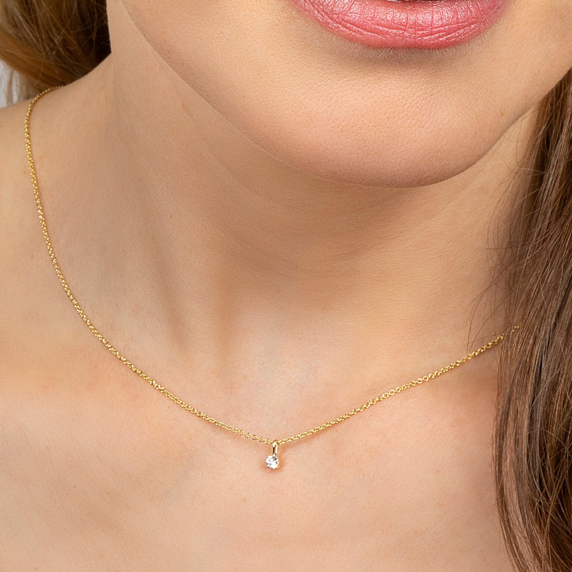 0.1 Brillant Anhänger aus mit Schmuckset Halskette Set ONE - mit ct verstellbarer Diamant Gelbgold, Damen Anhänger Kette 585 ELEMENT