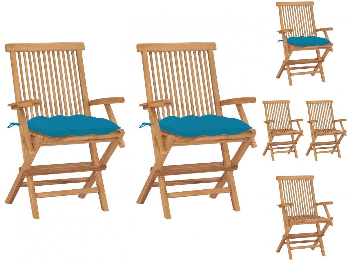 vidaXL Gartenstuhl Gartenstühle mit Hellblauen Kissen 2 Stk Massivholz Teak Holz
