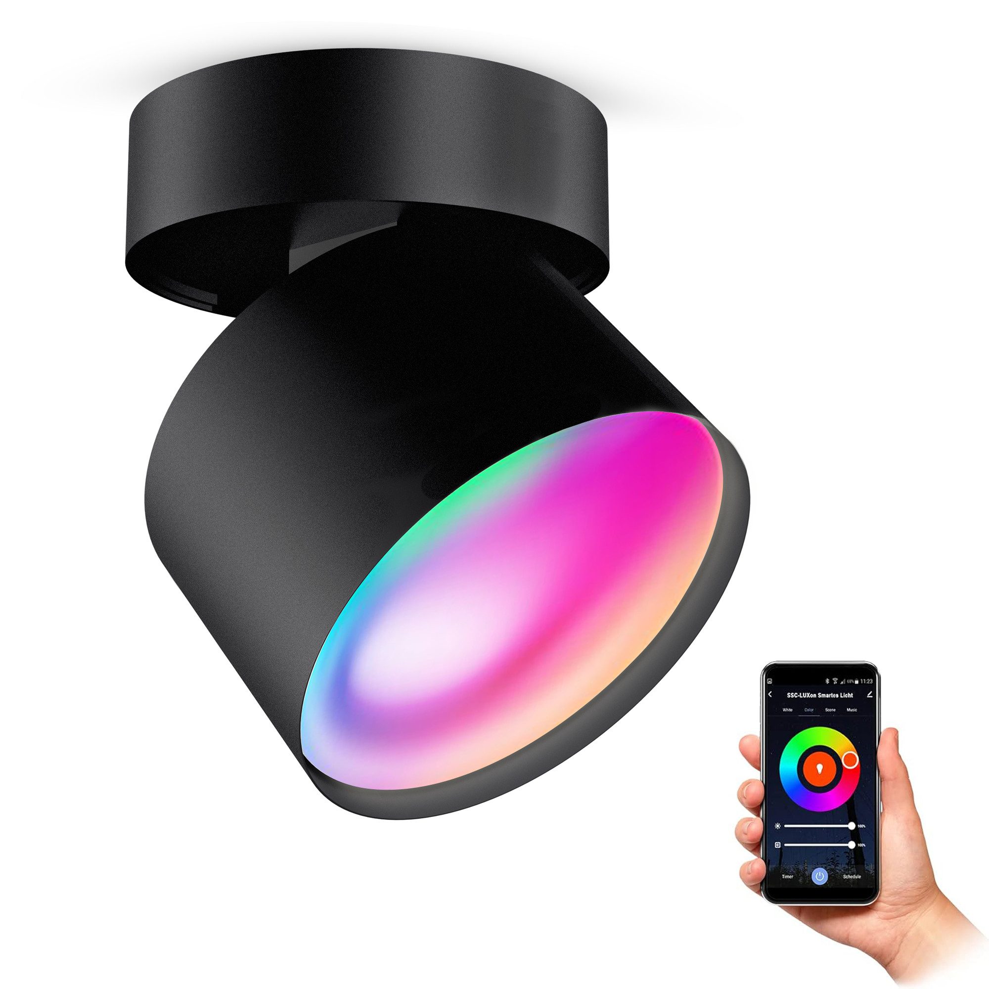 SSC-LUXon LED Aufbaustrahler SAMU Decken Aufbauspot schwarz mit Smart GX53 LED 6W RGB, Smart