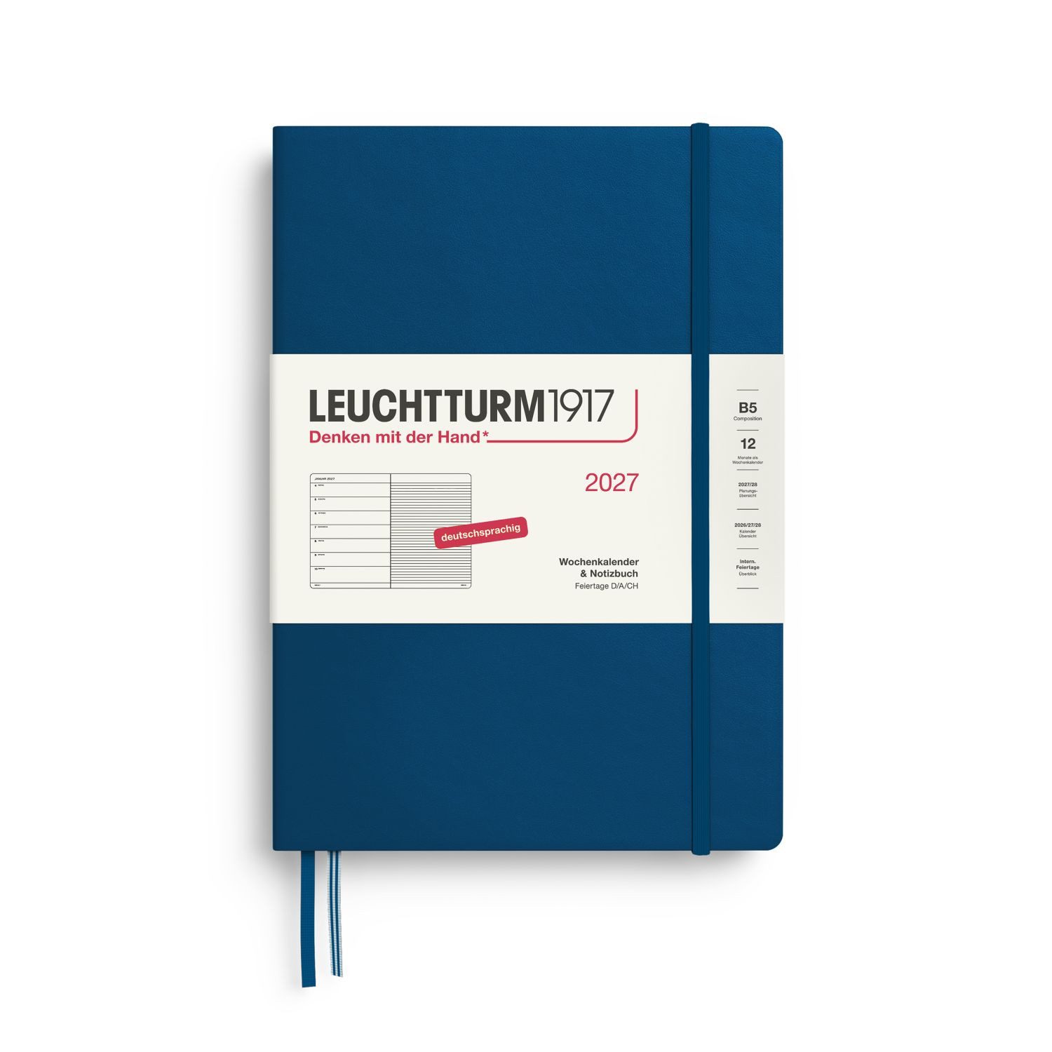 Leuchtturm1917 Taschenkalender Wochenkalender 2027 & Notizbuch Composition B5 Hardcover Indigo